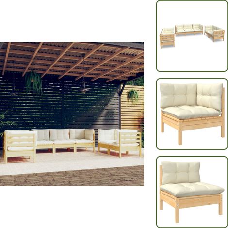 Cojines de jardín - vidaXL Muebles de jardín 7 pzas y cojines madera maciza de pino crema - Muebles de jardín modulares