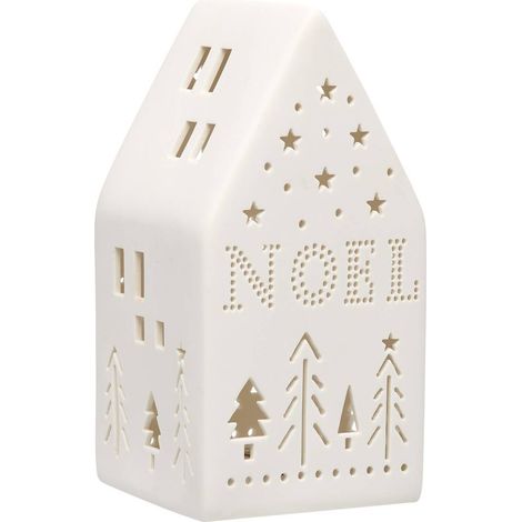 Casetta di natale luminosa in ceramica con 1 led, altezza 18 cm, alimentata a batterie - Feeric lights & christmas (1/4)