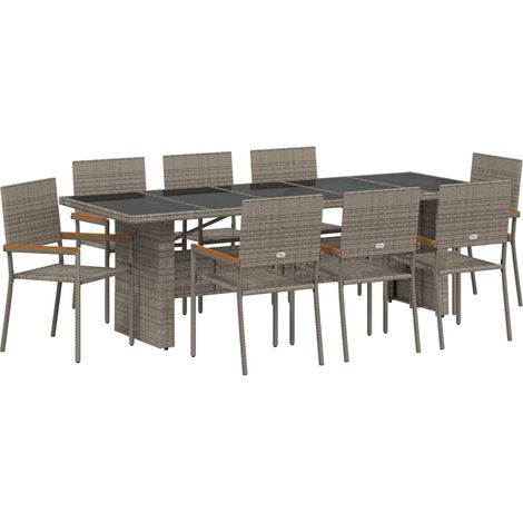 Maison Exclusive - Garten Essgruppe 9 pcs Grau Poly-Rattan