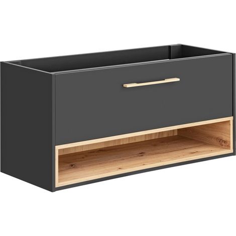 Meuble sous vasque TALOKA – 120 cm – Gris anthracite et chêne clair – 2 tiroirs – À suspendre