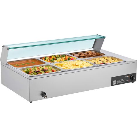 Mophorn Chauffe-Plat Électrique à Vapeur 1500 W, Buffet Chauffant en Acier Inoxydable, Bain-marie avec 6 Bacs de Taille 1/2, Couvercle Transparent et Accessoires de Service (1/5)