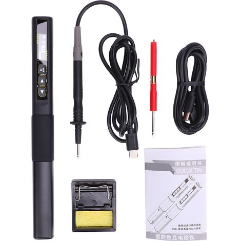 Kit de fer à souder portable 2 en 1 avec écran OLED, chauffage rapide et température réglable, arrêt automatique, comprend des cordons de test multimètre, noir (1/5)