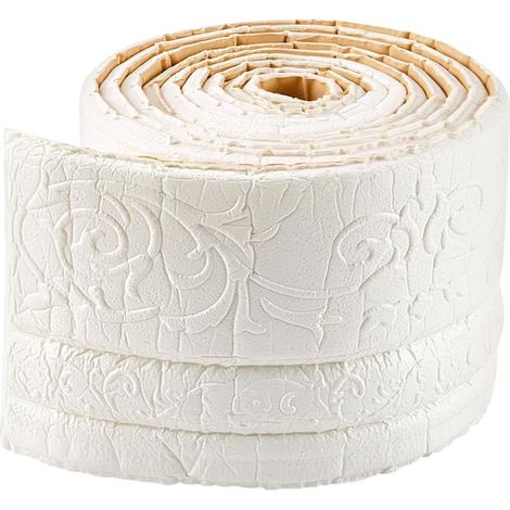 Bordure de Papier Peint Autocollante 2.3mX10cm Moulure de Corniche Blanche Revêtement en Mousse Flexible Autocollante Bordure Murale 3D Plinthe en Mousse pour Comptoirs Carrelage (1/5)