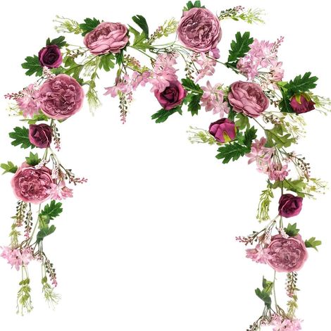 Peony Garland, 180 cm, Artificial Flower Garland, Wedding Flower, Artificial Peony for Garden, Home, Wedding, Arch, Car Decoration (Dusty Pink) (1/5)