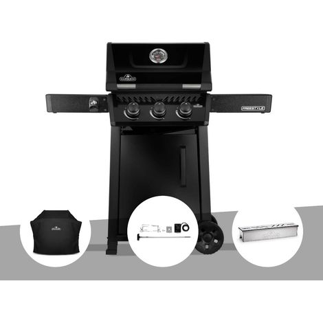 Barbecue gaz Freestyle 365 noir 3 brûleurs + Housse de protection + Rôtissoire + Boitier de fumage - Napoléon (1/5)