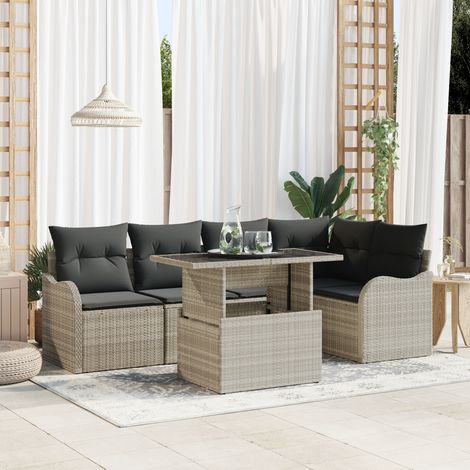Garden Sofa Set 6 pcs Light Grey Poly Rattan vidaXL (1/5)