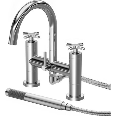 Connect Bath Shower Mixer Tap with Crosshead Handles and Shower Kit - Chrome - Balterley