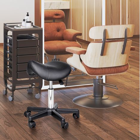 Tabouret à roulettes réglable en hauteur, pivotant, simili cuir noir HAVRYA (1/5)