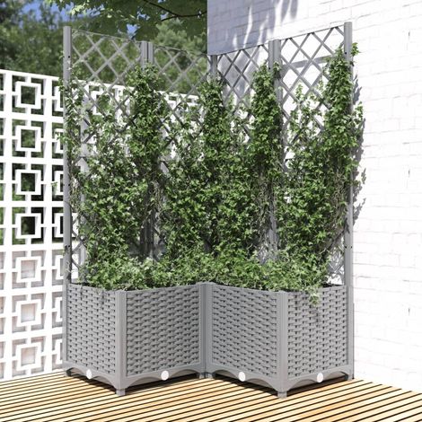 Pot de fleurs avec treillis, gris clair, 80 x 80 x 136 cm, PP