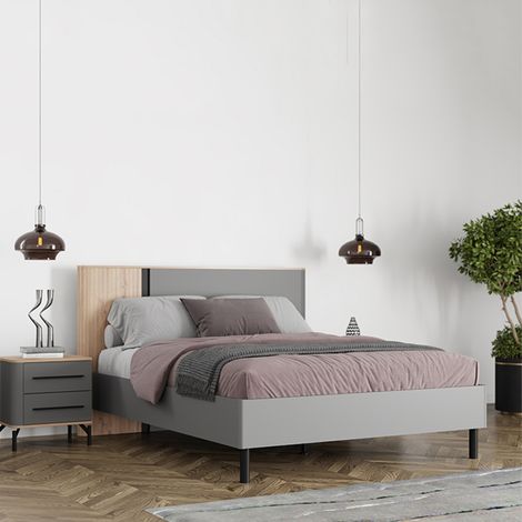 Doppelbett Banff, Matratzengröße 160x200 cm, Belastbarkeit 200 kg, Doppelbett, Dunkelgrau (1/5)