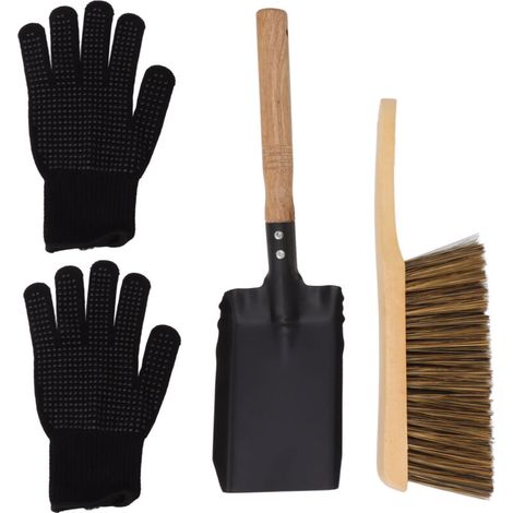Eosnow Kamin-Ascheschaufel- und Bürstenset, Reinigungswerkzeug für Holzkohlekamine im Haushalt mit schwarzen Silikonhandschuhen