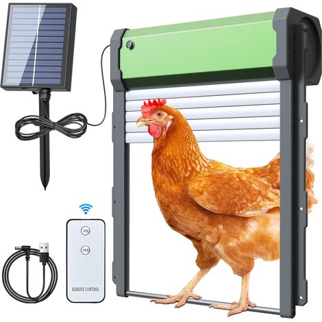 Porta automatica per pollaio, porta automatica solare per pollaio, porta per pollaio con timer, sensore di luce, telecomando, protezione intelligente anti-pizzicamento (1/5)