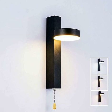 Applique Murale Led 9W Tricolore Sélectionnable avec Interrupteur à Tirette Rotatif à 360° Luminaire Mural Led Intérieur (1/4)