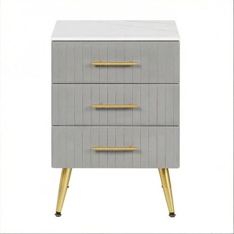 Comodino grigio con 3 cassetti in MDF, velluto e metallo (1/5)