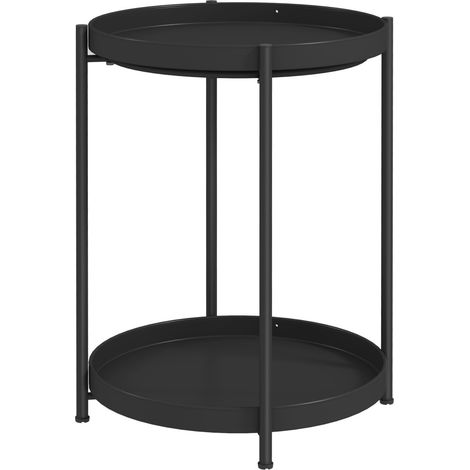 Tables basses ronde design avec 2 étagères - Acier noir - Pour salon et chambre - 44 x 44 x 56 (cm) (1/5)