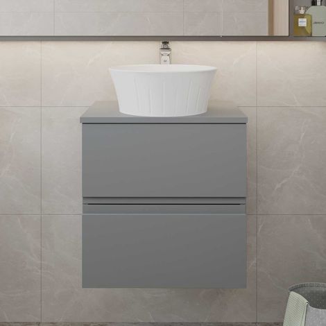 Hudson Reed Urban Wall Hung 2-Drawer Vanity Unit with Worktop 500mm Wide - Satin Grey (1/5)