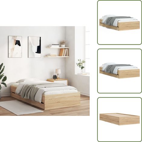Bettgestell mit Schubladen Sonoma-Eiche 90x190 cm Holzwerkstoff - Bettesrahmen - Holzbettfundament - Doppelbett - Einzelbett - Schrankbett