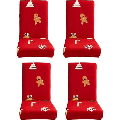 Housses de chaise de noël élastiques, 4 pièces, housses de protection modernes pour salle à manger, chambre d'hôtel, arbre rouge (1/5)