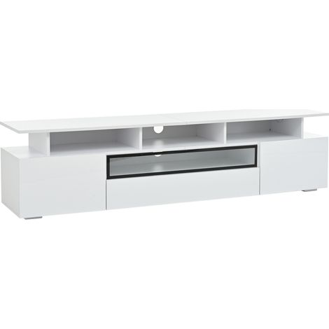 Mobile TV bianco lucido 180 x 38 x 45 cm con 2 armadi, 1 cassetto e LED (1/5)