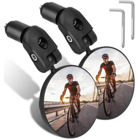 Rétroviseur Vélo - Miroir Convexe Réglable 360° - Pour Guidon 17,4 à 22 mm - Compatible Vélo Ville Moto E-Bike BMX VTT Route - Par 2 (1/5)