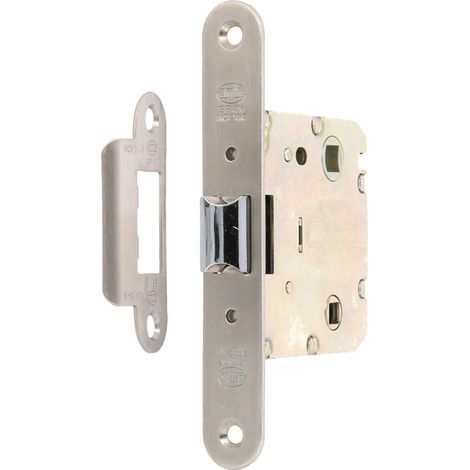 Serrure à larder pour portes intérieures - Serrure encastrable pour porte en bois - Têtière à bouts ronds - Axe 50 mm, 50 x 47 mm - Acier inoxydable 18/8 - Inox mat (1/5)