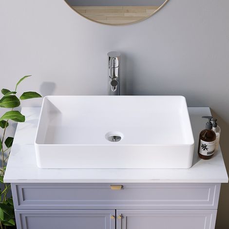 Waschbecken Keramik Weiß Aufsatzwaschbecken für das Badezimmer und Gäste-WC Handwaschbecken 8 - Eckig - 60,5 x 34,5 x 11,5 cm