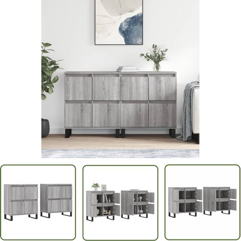 The Living Store Buffets 2 pcs sonoma gris bois d'ingénierie - Buffet - Meuble De Rangement - Armoire - Commode - Salon (1/5)