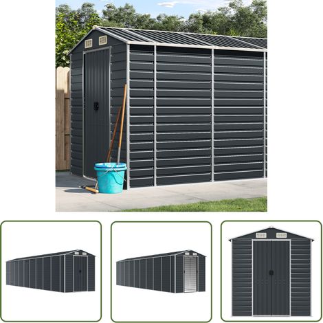 The Living Store Abri de jardin anthracite 191x810x198 cm acier galvanisé - Abri De Jardin - Abri Métallique - Rangement Extérieur - Stockage Outil - Cabane Extérieure (1/5)