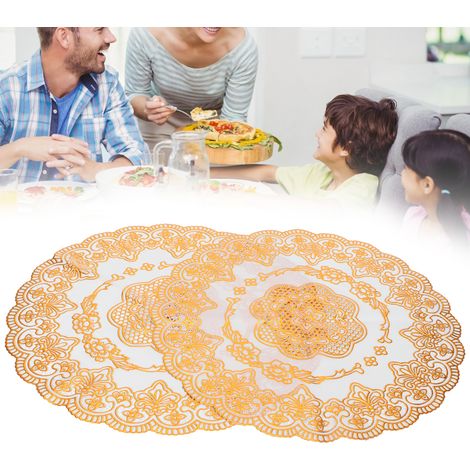 Set aus 2 Platzsets 38x38cm aus goldfarbenem PVC, mit Untersetzern, für Hochzeiten und Partys (rundes Modell 01). (1/5)