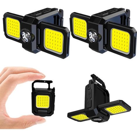 Portachiavi con torcia da lavoro COB in 2 pezzi, ricaricabile e pieghevole con apribottiglie, torcia EDC per campeggio, riparazioni auto, emergenze (1/5)