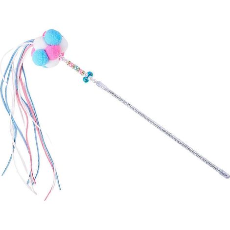 Baguette à chat amusante avec pompon, jouet pour animaux de compagnie, longue tige perlée et colorée pour chaton-Blue Pink (1/5)