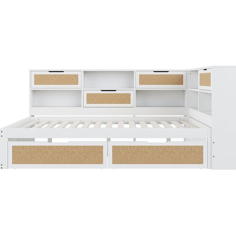 Cama multifuncional 140x200 cm blanca con cajones y puerto USB MODENUIT (1/5)