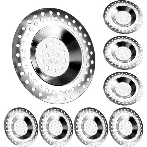 Lot de 8 crépines d'évier en acier inoxydable avec bouchon anti-cheveux, couvercle de bonde de douche et filtre.