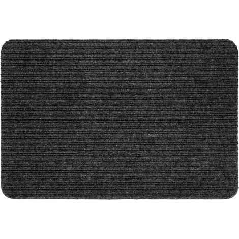 Alfombra pequeña Morris de tela engomada de 60 x 40 cm, de poliéster y PVC, con estampado de rayas convexas negras jaspeadas. (1/3)