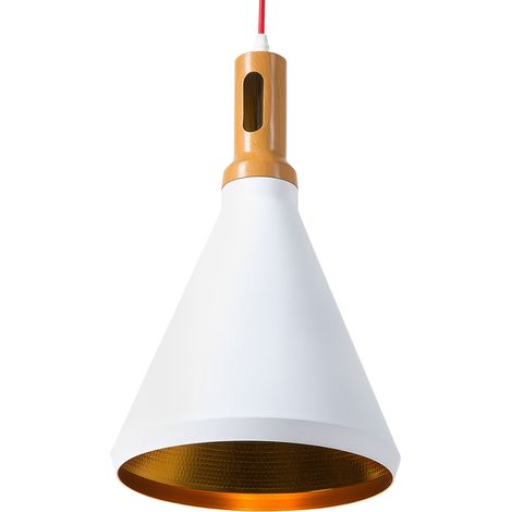 Lámpara de techo metal dorado y blanco 189 cm pantalla bicolor industrial acabado mate moderno Mackenzie