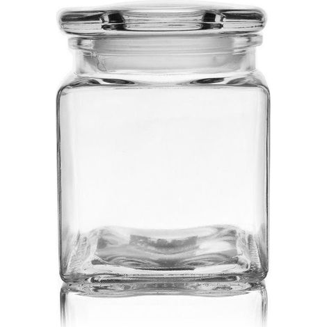 Recipient carre en verre avec couvercle hermetique pour le stockage (1/3)