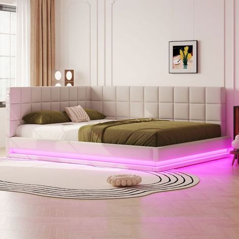 Canapé convertible - SOGEU - 160x200 - Lin beige - LED & port USB - Sommier à lattes (1/5)