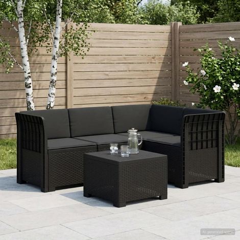 Salon de Jardin Modulaire 4 Places avec Module Bas Coussins Aspect Rotin PP Anthracite - PANGIVO (1/5)
