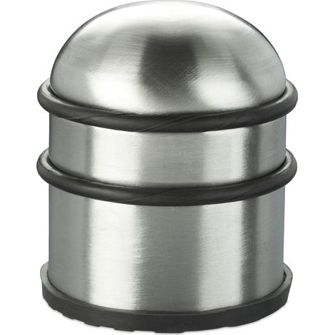 4 x Türstopper, für Türen & Fenster, aus Edelstahl & Gummi, hoch & rund, Innenbereich, Bodenpuffer, ∅ 7 cm, silber