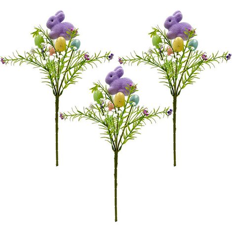 【Kunstschaum-Osterei, klein oder mittel, Stil B, Lila, Nini A10768】Set mit 3 künstlichen Schaumstoff-Ostereiern mit Blumen und Hasen. (1/2)