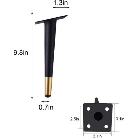 Pied de meuble métallique Mano XXL modèle robuste fer noir electroplating peinture résistant charge 250 lbs durable facile installation 12cm/15cm/20cm/25cm/30cm/40cm/50cm