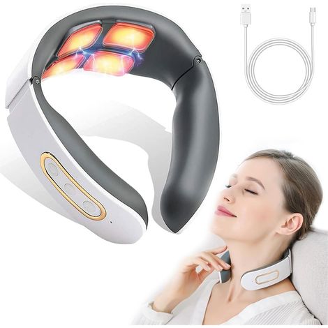 Nackenmassagegerät mit pulsierenden Massageköpfen und einer Heizfunktion mit konstanter Temperatur für präzise Massagen im Büro und zu Hause.