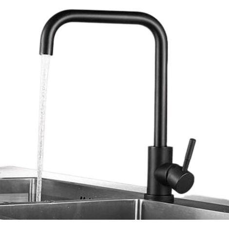 Robinet de cuisine en acier inoxydable 304 noir avec pivot à 360°, aérateur amovible et valve en céramique pour l'UE, l'Australie et le Canada. (1/4)