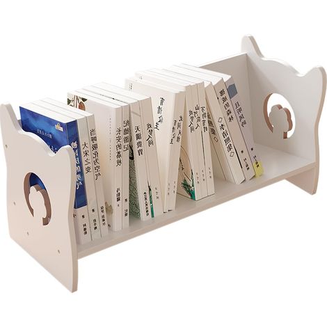 Bibliothèque de bureau en bois inclinable pour enfants, organiseur de livres simple, étagère de rangement pour CD/magazines/livres (blanc) (1/5)