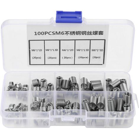 Filets Rapportés Type, 100pcs Inserts Filetés Auto-taraudeurs, M6 Insert fileté, d'inserts de filetage en fil hélicoïdal en acier inoxydable (1/4)