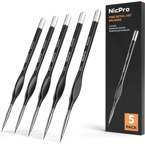 5 pièces pinceaux Peinture détail, Pointe Extra Fine 000, Fin Pinceau Miniature, 3/0, Petits Micro-pinceaux pour Acrylique, Aquarelle, Huile, Peinture par numéro, Artisanat, modèles (1/5)