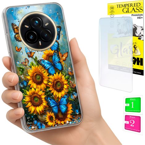 Coque pour Realme 14 Pro+ 5G / 14 Pro Plus 5G, coque arrière papillon avec protection en verre trempé. (1/5)