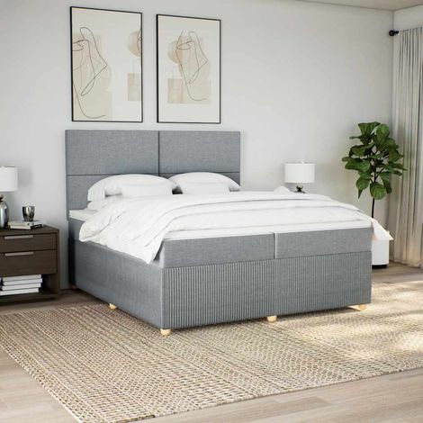 vidaXL Sommier à lattes de lit avec matelas Gris clair 200x200cm Tissu (1/5)