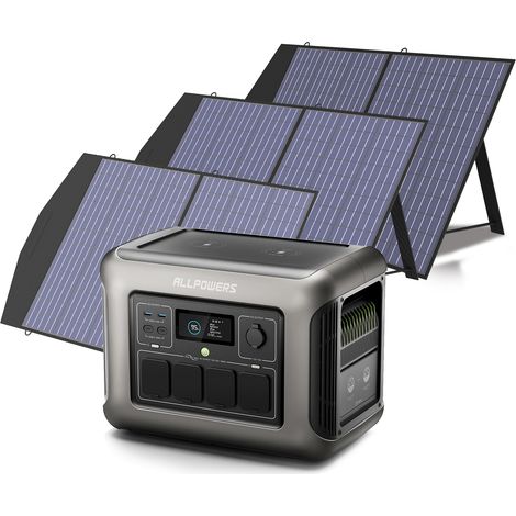 ALLPOWERS R1500 Tragbare Powerstation mit 3 x 100W Solarpanel, 1152Wh LiFePO4 Batterie mit 4x1800W AC Ausgang (3000W Spitze) Solargenerator, Mobile Notstromversorgung für Reise Camping Wohnmobile