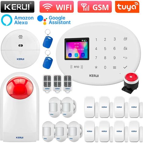 (Pack 12) Kit de sécurité pour maison intelligente, prend en charge les alarmes à double réseau WiFi et GSM et comprend un détecteur de mouvement infrarouge. (1/5)